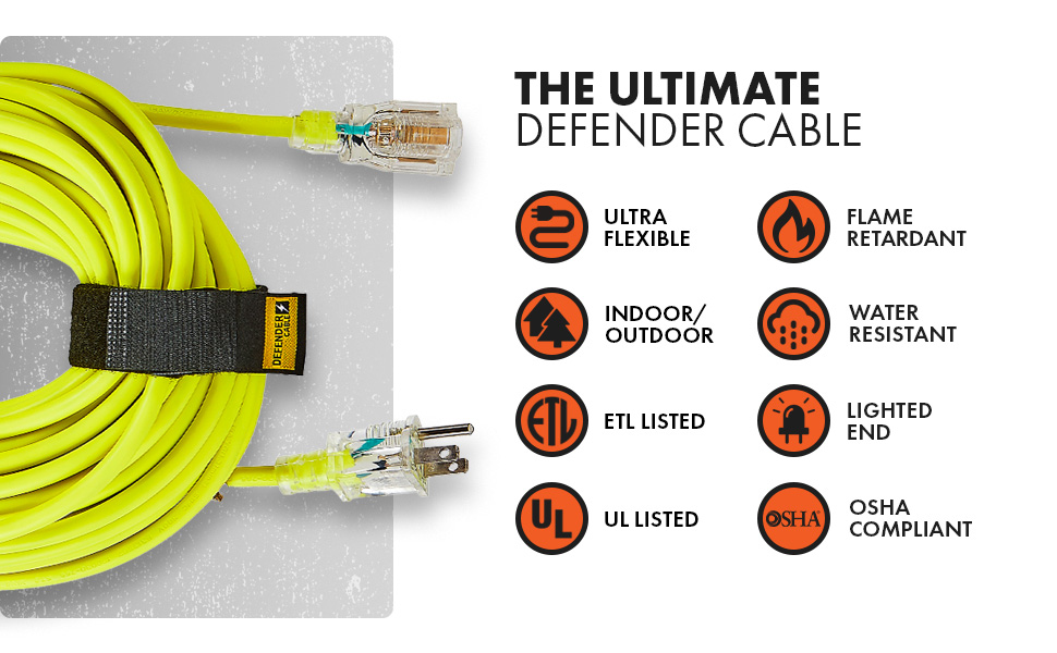 Defender Cable 16/3 Gauge, 100 ft SJTW Contractor Grade