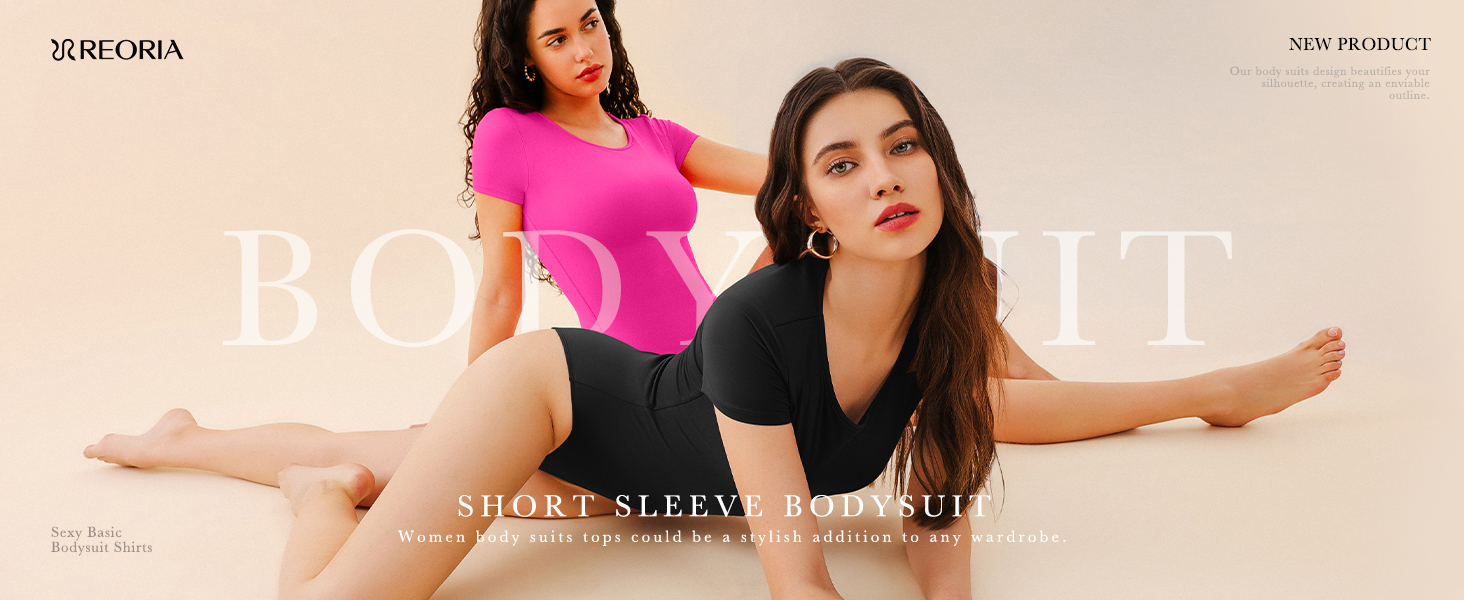REORIA Women&#39;s Short Sleeve Round Neck Body Suits Fashion T-shirt Tops Bodysuits for women