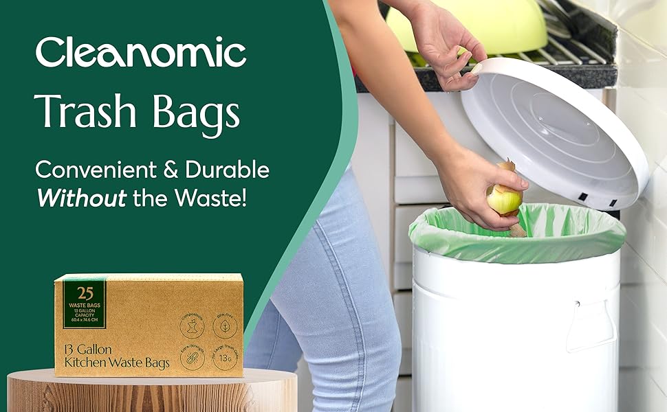Cleanomic Compostable Trash Bags 13 Gallon (25 Units