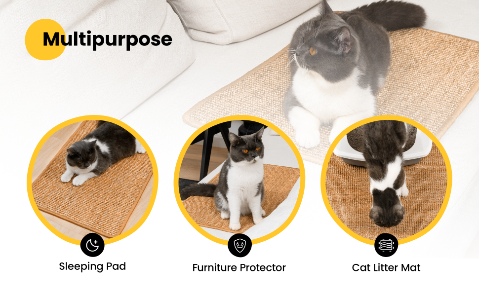 Conlun Cat Scratcher Mat,Natural Sisal Cat Scratch Pad,Horizontal Floor