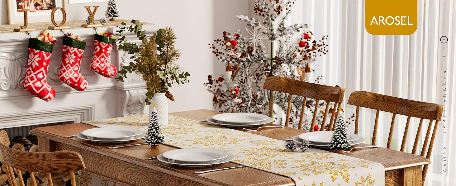 Arosel Seasonal Winter Table Runner Snowflakes New Year