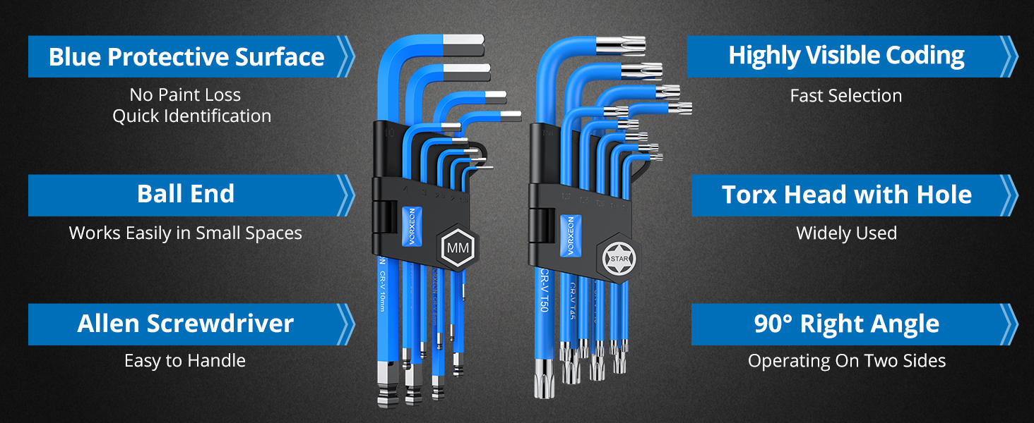 VORXEON 18PCS Allen Wrench Torx Key Set, Metric Long Star Ball End Hex