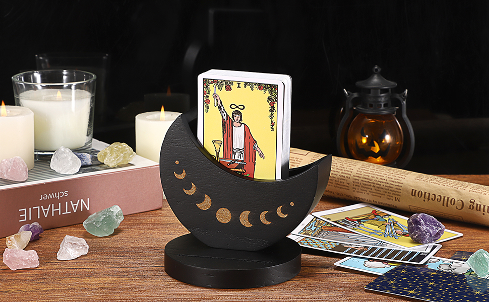 Wooden Tarot Card Stand Holder with Crystal Stone Storage Case