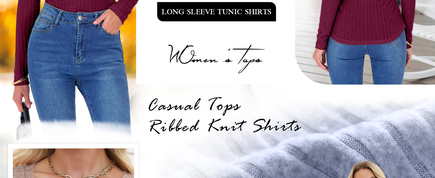 ANRABESS Womens Long Sleeve Shirts V Neck Ribbed Knit Slim Fit Lightweight Sweater