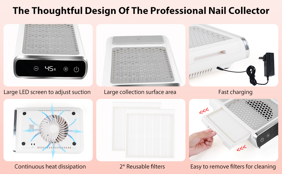 Amazon com CORESLUX Rechargeable Nail Dust Collector 80W Professional