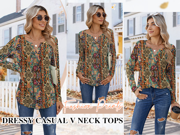 Zeagoo Casual Summer Tops for Women Henly V Neck Shirts Long