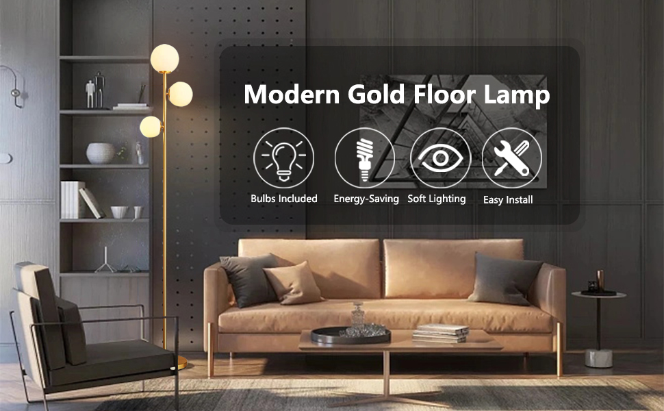 HARWISUP 3 Globe Modern Gold Floor Lamps for Living Room, 69‘’ Tall Standing Lamp Super Bright
