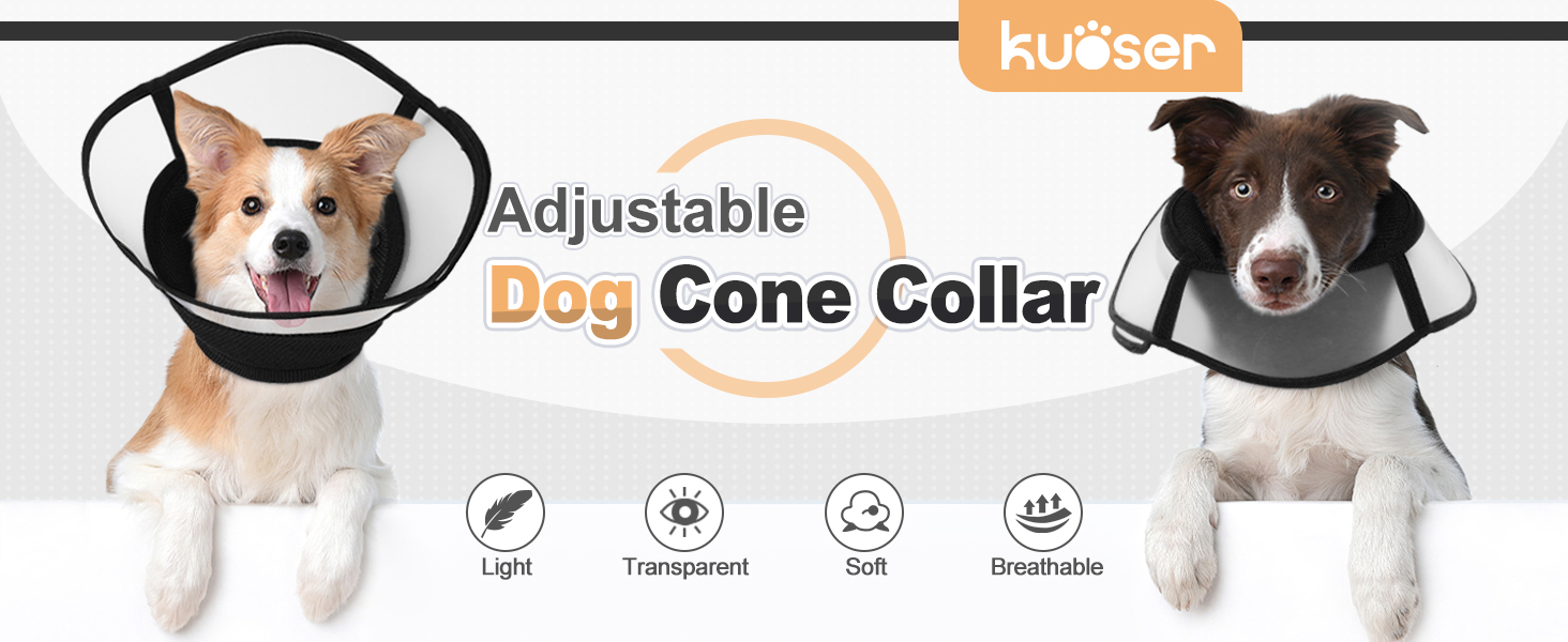 Kuoser Dog Cone, Soft Dog Cones for Large Dogs, Adjustable