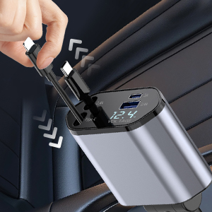 シガーソケット 充電器 USB 巻き取り式ケーブル2本