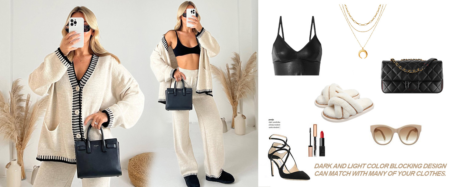 2 Piece Sweater Set Knit Cardigan Wide Leg Pants Casual Set Button vintage Sweater with pocket Pant