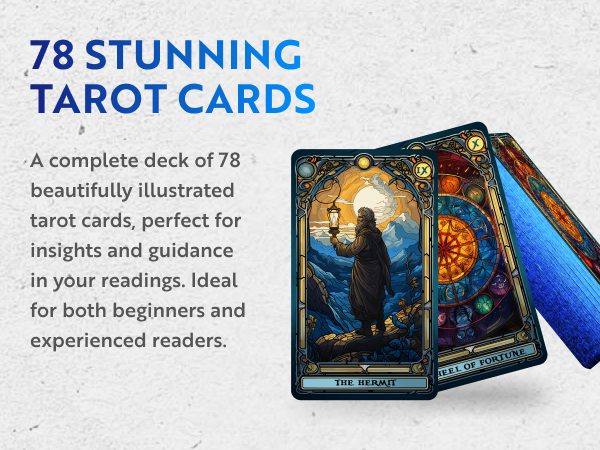 Stained Glass Tarot deck with 78 illustrated cards, perfect for both beginners and experienced