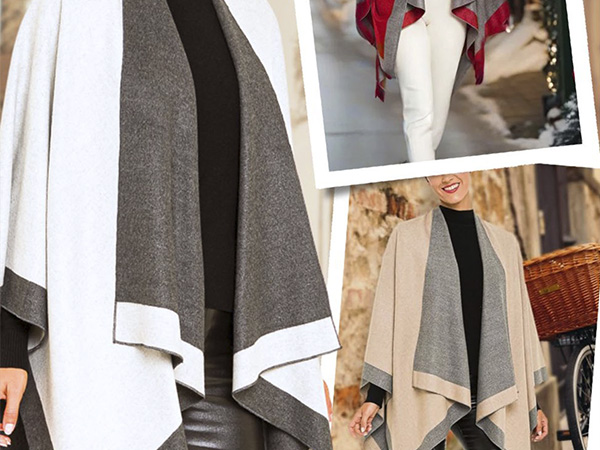 Women's Retro Style Poncho Cape Boho Shawl Wraps Ruana Printed Tassel Cardigan