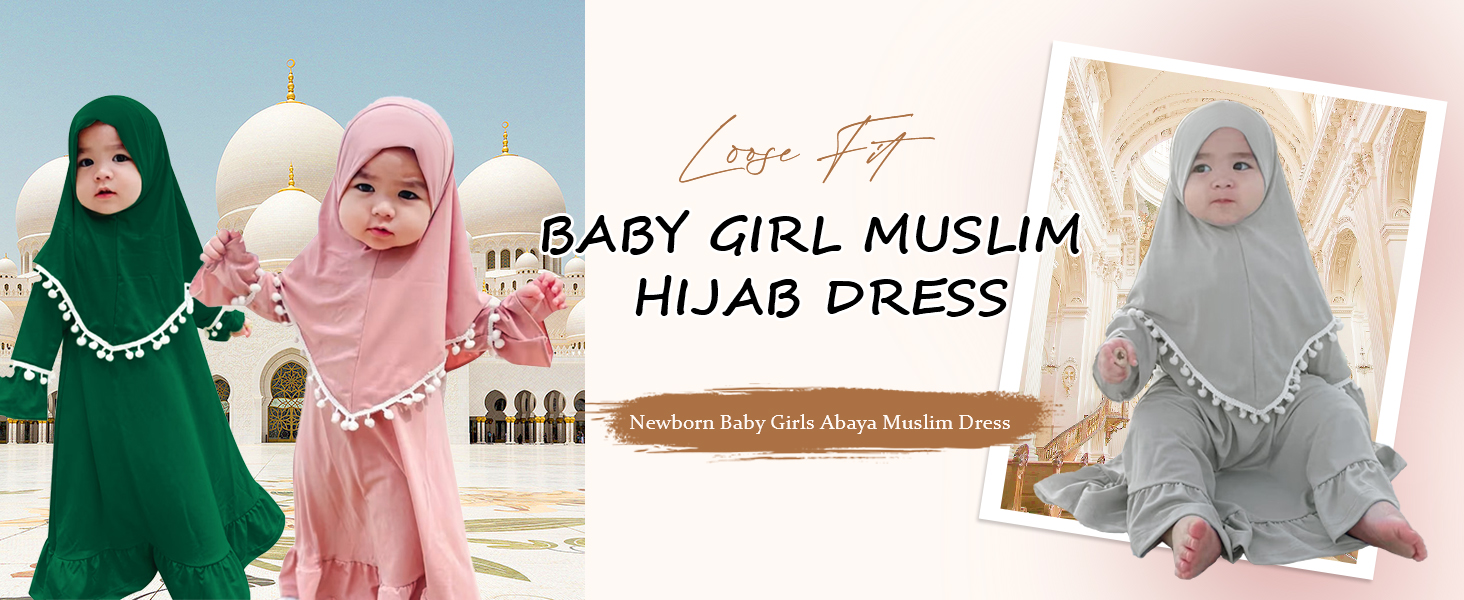 Newborn Baby Girls Muslim Ramadan One Piece Maxi Prayer Dress and Hijab Islamic Dubai Abayas