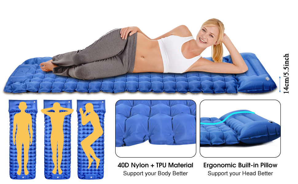 Camping Sleeping Pad Mat CHYBFU 4 Inch Thick Waterproof Air Mattress with Air Pillow