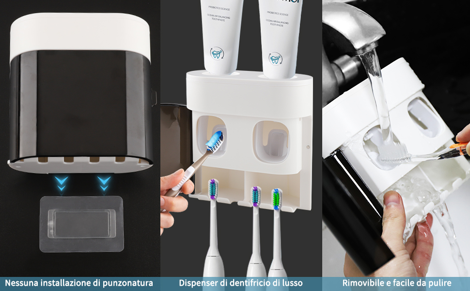 ZEEREE Automatic Toothpaste Dispenser, Toothbrush Holder, Wall Mount, Automatic Toothpaste