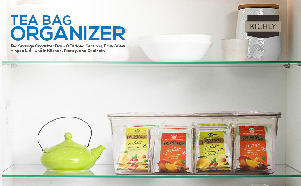 KICHLY Plastic Tea Bag Holder (Pack of 1) Plastic Tea Box Organizer