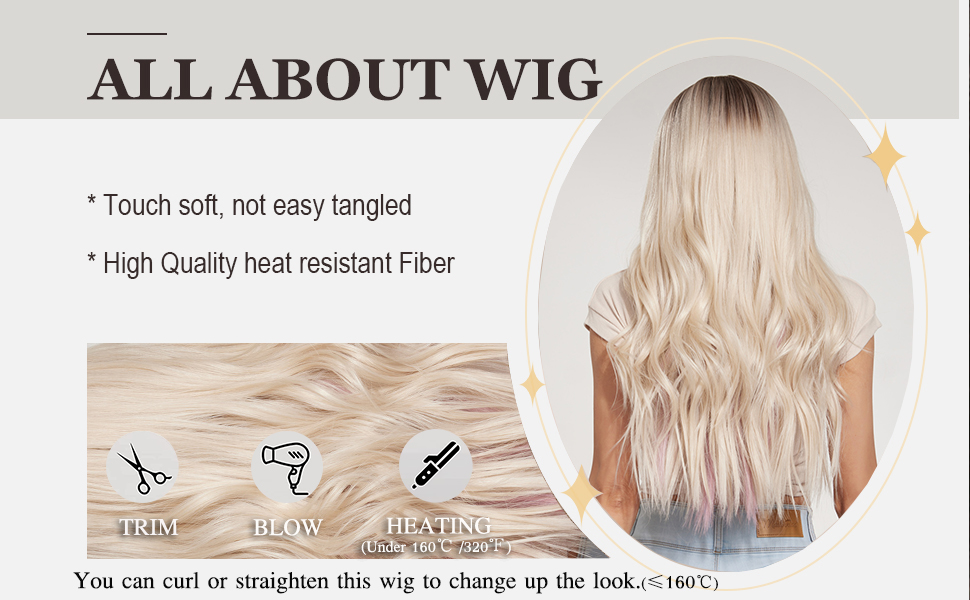 Esmee Long Wavy Blonde with Pink Highlight Wigs