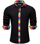 Barry.Wang Mens Novelty Shirts Long Sleeve Formal Dress Shirt Collar Cuff Contrast Casual Button ...