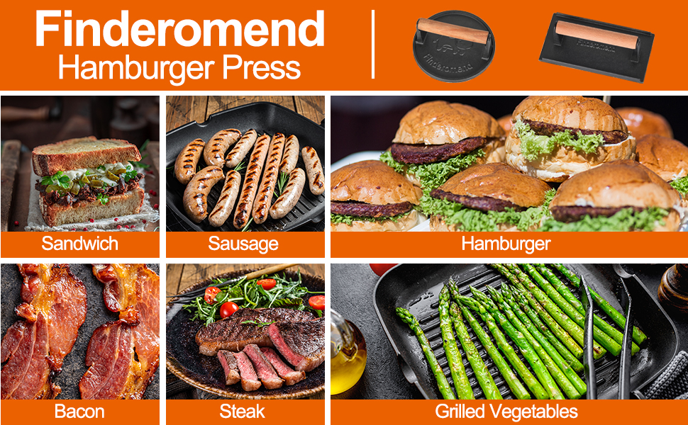 Finderomend 2 Pack Hamburger Press,Cast Iron Grill Press,Heavy Duty