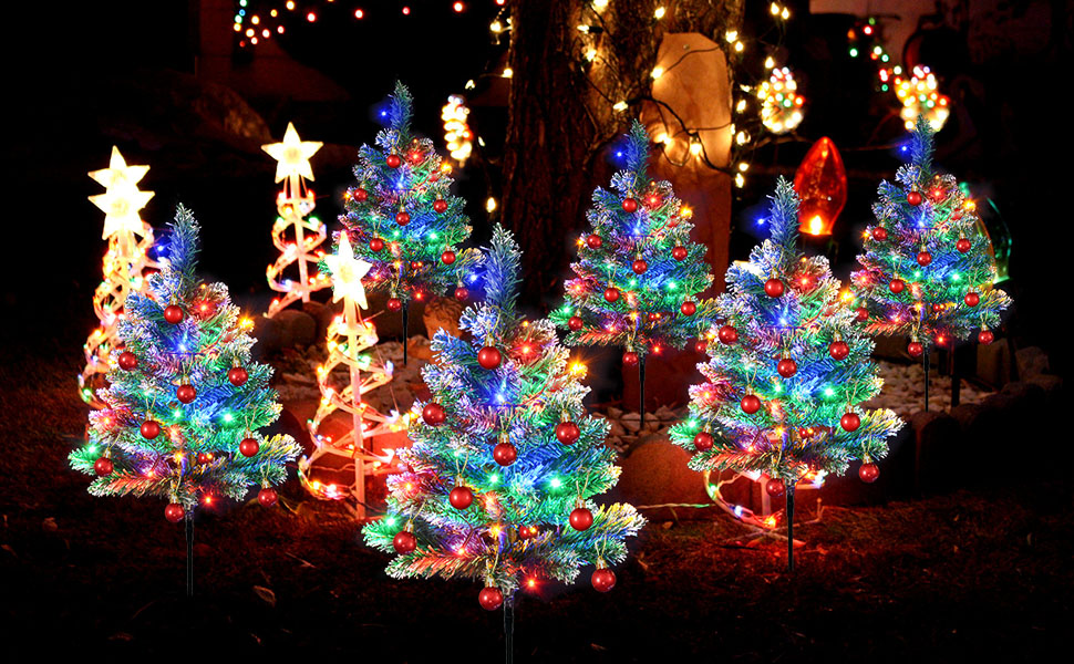 Windpnn Upgraded 4Packs Solar Christmas Tree Pathway