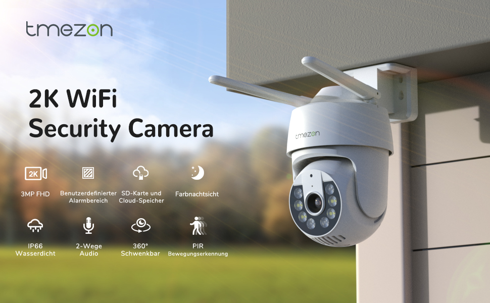 PTZ WiFi Outdoor Security Camera for Home Security, TMEZON 1080P IP