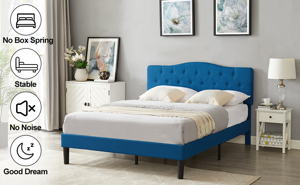 VECELO Queen Size Bed Frame Upholstered Platform with