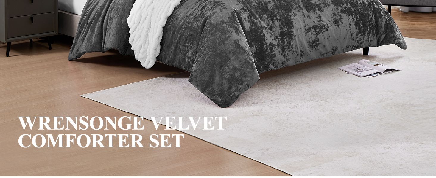 WRENSONGE Velvet Comforter Set for Queen Size Bed, 3 Pieces