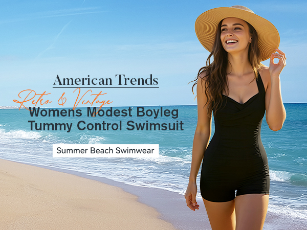 Womens Plus Size Swimsuits One Piece Boyleg Vintage Sports