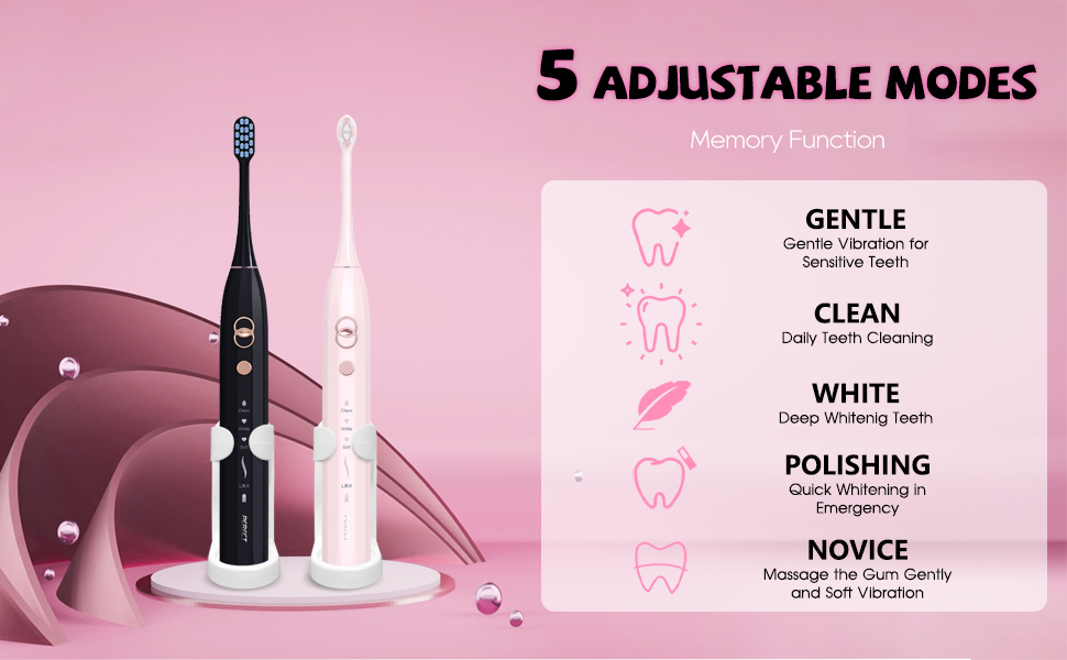 PERECT Ultrasonic Electric Toothbrush 2 Pack Set for Adults with 8