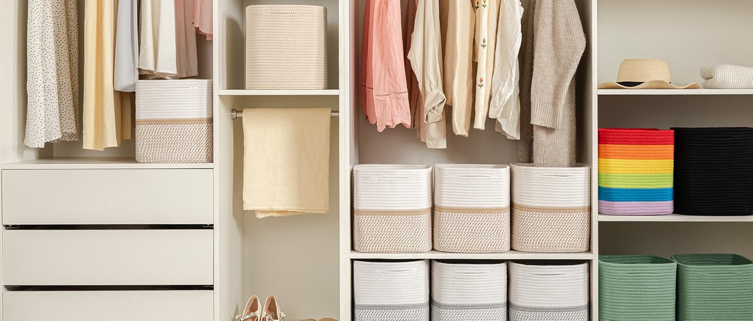 joybest Cotton Rope Baskets, Woven Baskets for Organizing