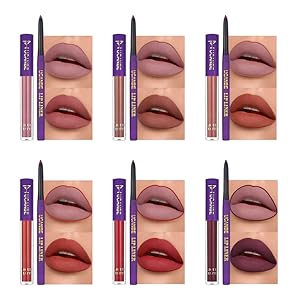6 Stk. Matte Liquid Lipstick + 6 Stk. Lip Liners Pencil + 1PC Primer Lady's Night Lippen Make-up