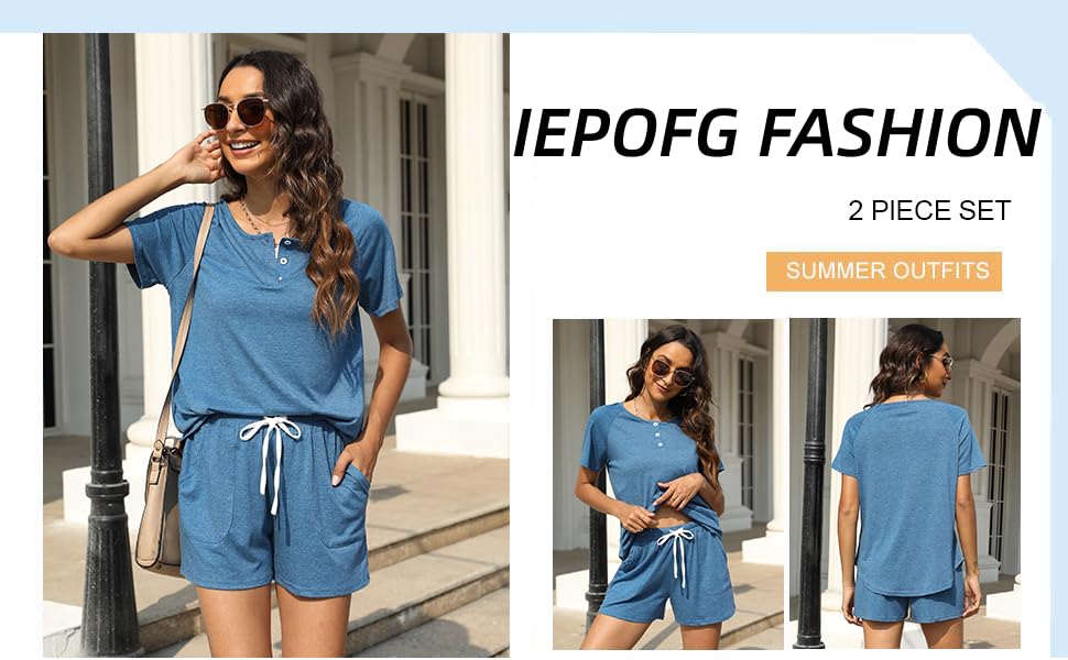 IEPOFG Womens Summer Casual 2 Piece Shorts Set, Soft & Comfy