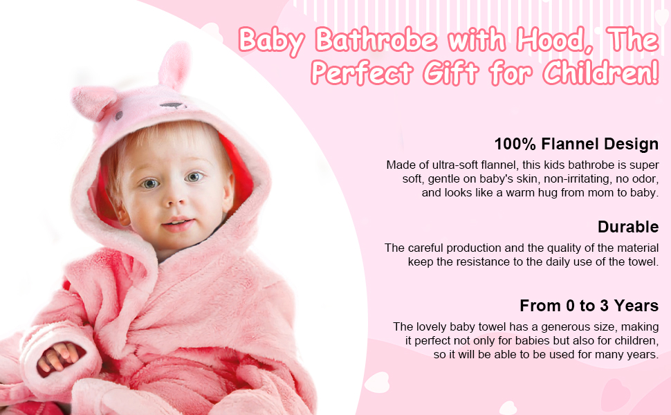 3D Pink Rabbit Baby Bathrobe