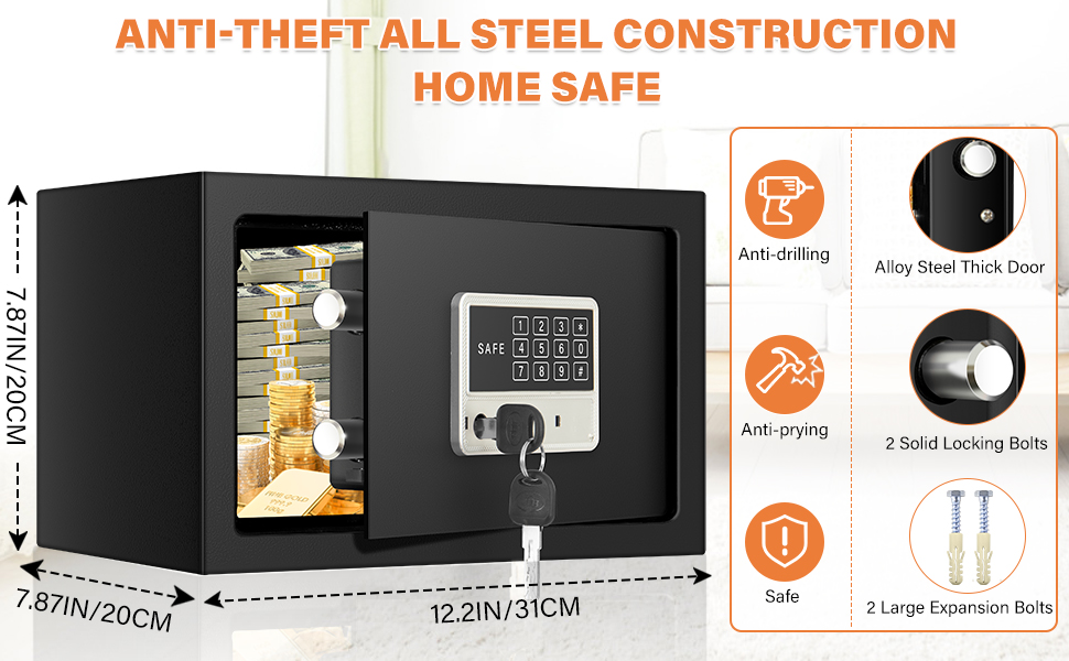 Small Hidden Money Safe Fireproof Waterproof, Digital Fireproof Safe