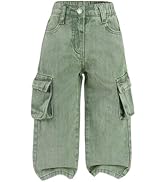 WDIRARA Toddler Girl's Baggy Cargo Jeans Elastic Waist Straight Leg Denim Pants with Flap Pockets