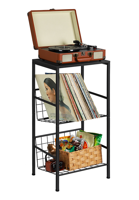 black vinly record player stand