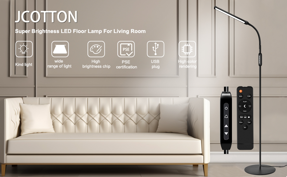 JCOTTON LED Floor Lamp for Living Room,Lash Light Lamp for Eyelash Extensions, Reading Lamp