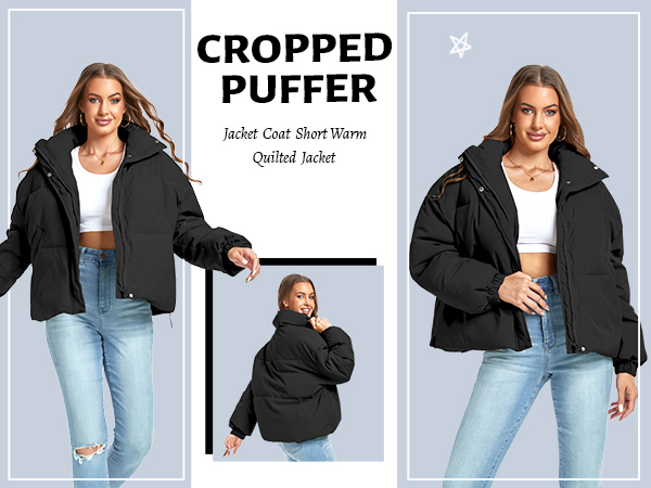 Bufushaoh Women's Winter Puffer Jacket Baggy Stand Collar