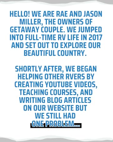 Text saying We are Rae and Jason Miller, owners of getaway couple and creators of Tank Tune-Up