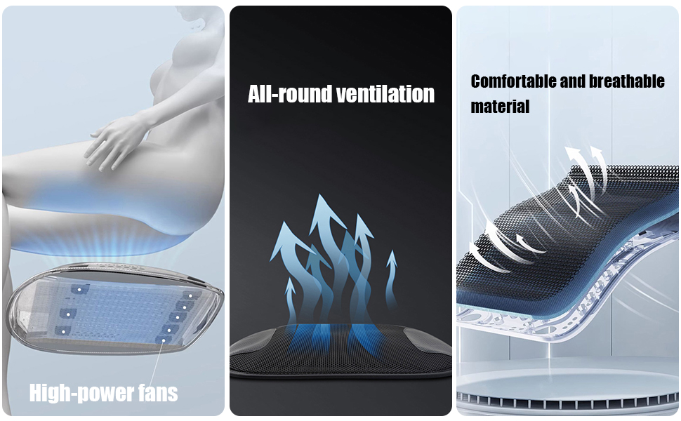 JSCARLIFE Universal Ventilated Car Seat Cushion With USB Interface Quick Cooling Three Speed Adjustable Seat Cushion Suitable Car Seats Home Office Chairs