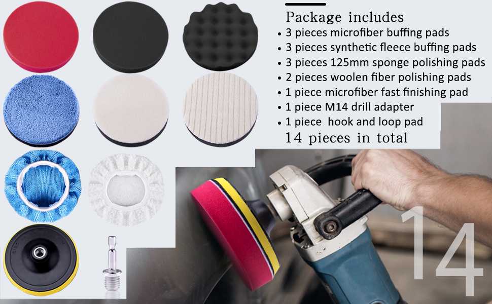 SIQUK 14 Pieces Car Polishing Pads Kit 125mm Buffing Pads Foam Polish