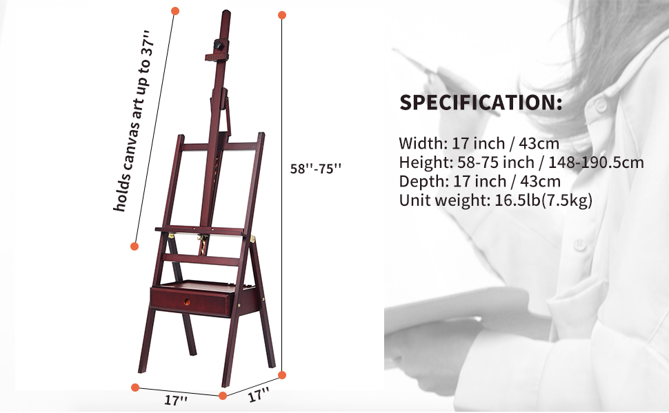 MEEDEN Studio Easel for Painting, Walnut Forward Tilt Beechwood Easel, Adjustable HFrame Floor