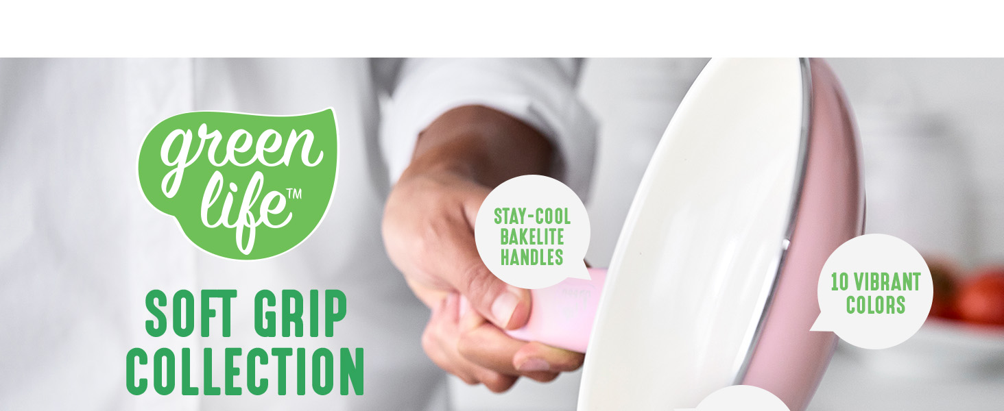 GreenLife, Soft Grip, Ceramic Nonstick, Cookware, Sets, Frying Pan, Colorful, Toxin-Free, PFAS-Free