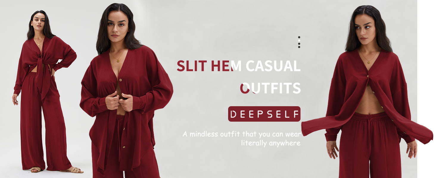 DEEP SELF Womens 2 Piece Casual Streetwear Lounge Set - Size Small 10 Slit hem casual outfits