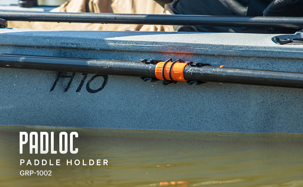 Padloc paddle holder grp-1002 mounted on kayak with paddle