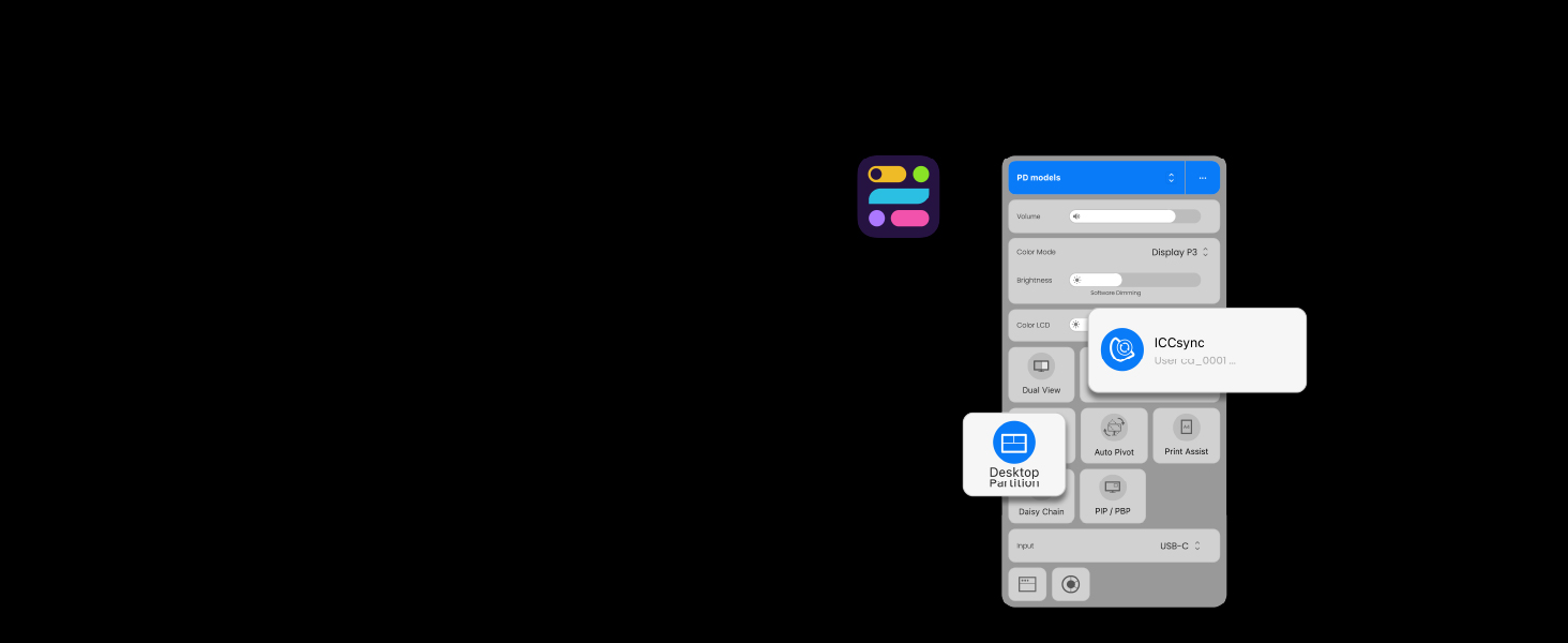 Display Pilot 2 lets you organize ICCsync, Color Modes and Desktop Partition for flexible workflows