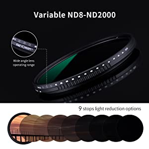 K&F Concept Variable Neutral Density Filter ND8-ND2000 (3-11stop) Hydrophobic Adjustable ND Filter