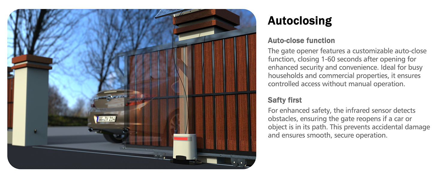 Blütezeit sliding gate opener, auto closing, secure exit and access system