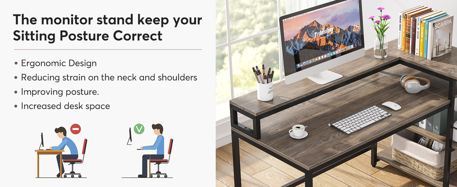 Reversible L Shaped Desk with Storage Shelf