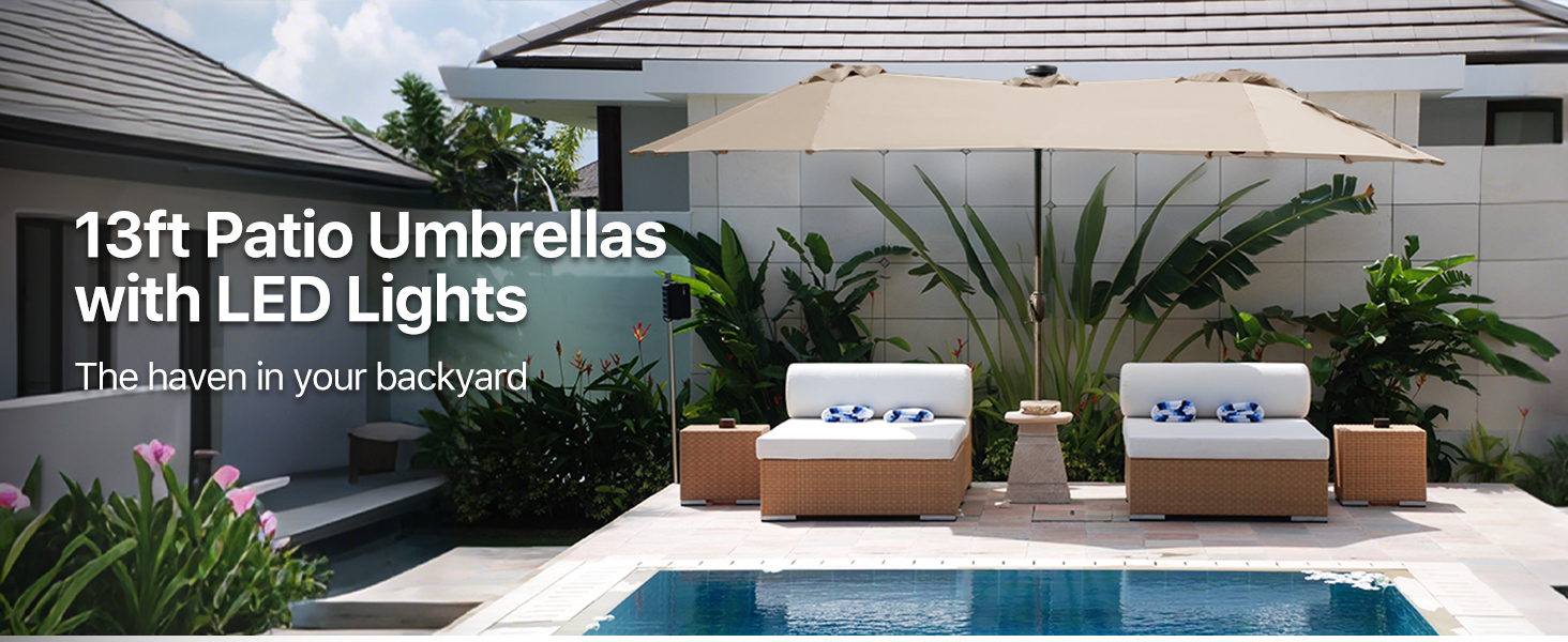 13ft Patio Umbrellas with LED Lights